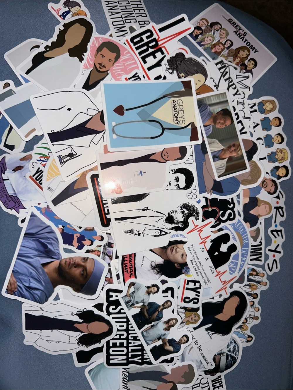 Pack of 80+ Grey's Anatomy Vinyl Stickers- Blue, Black, White, Pink, Red